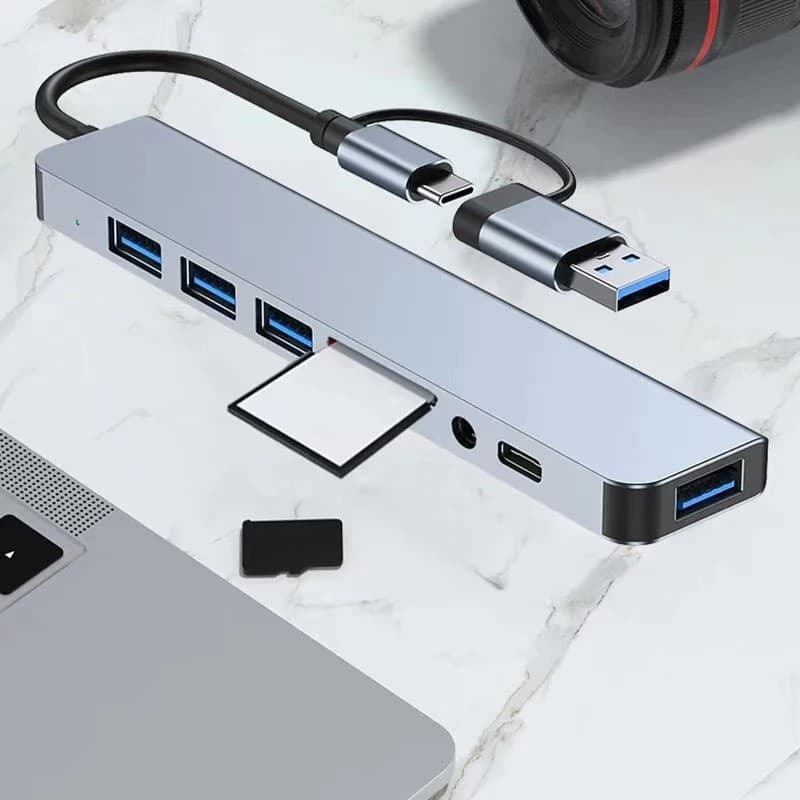 8 Em 1 Hub USB Type C Com Leitor De Cartão Divisor 3.0 2.0 SD TF Docking Station