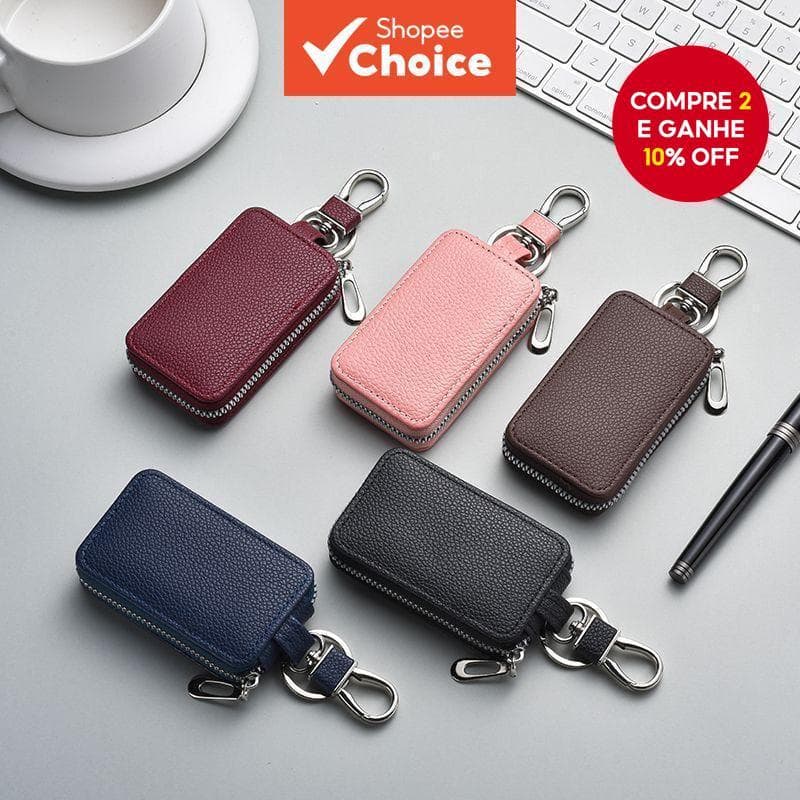Capa De Couro Leve Para Chave De Carro Com Zíper Bolsa De Controle Remoto Multifuncional Pendurar Na Cintura