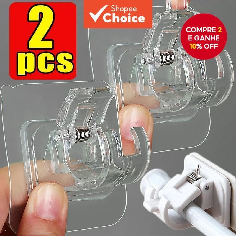 2 Pcs Ganchos Autoadesivos Para Trilhos-Gancho Grampos De Cortina Sem Pregos Ajustável Pendurar Bastão De