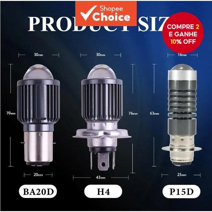 Farol LED Para Motocicleta-Projetor De Feixe Duplo Soquetes P15D/BA20D/H4