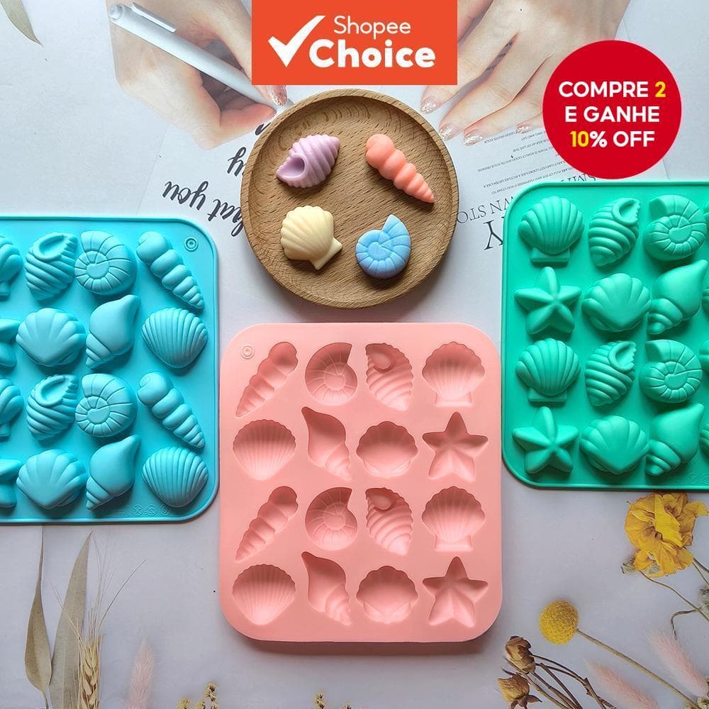 Molde Tema Oceano De Silicone Com 16 Furos E 8 Formatos Para Chocolate , Doces , Pudim , Biscoito , Decoração De Bolo , 