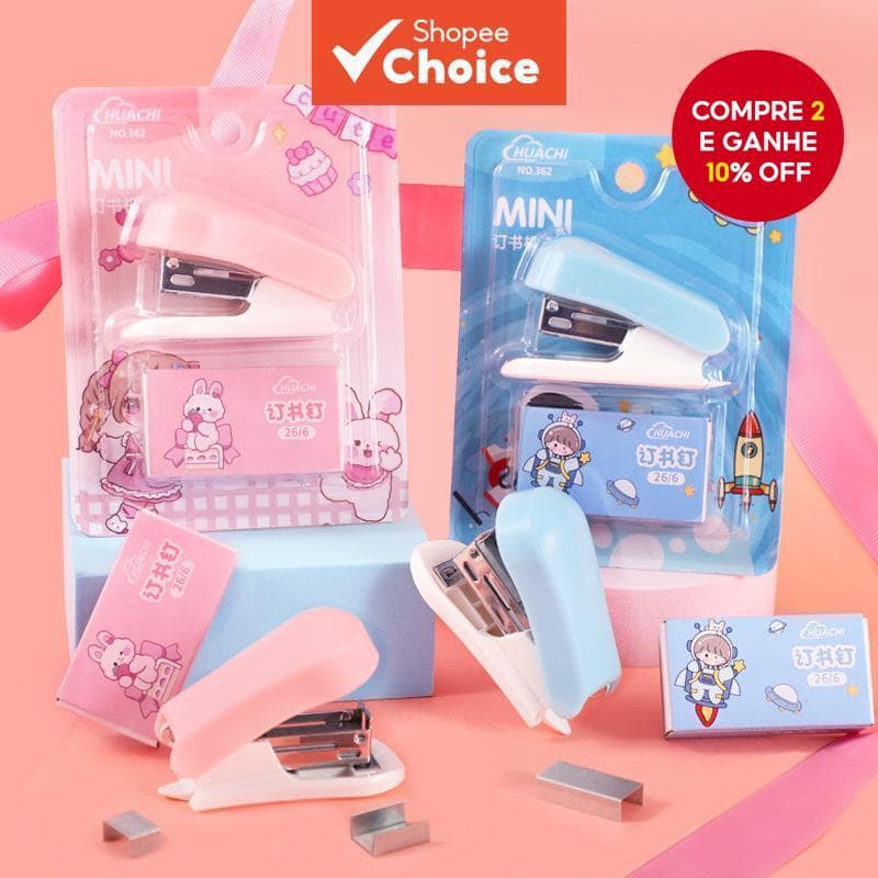 Conjunto De Mini Grampeador De 1 Unidade-Portátil Bonito De Desenho Animado Com Grampos , Tamanho Pequeno Para Estudante