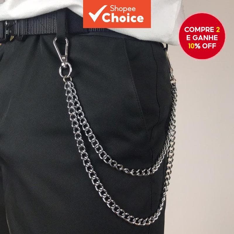 Nova Corrente de Calças em Metal Dupla Camada Retro Gótico - Corrente Ajustável de Punk em Aço Inoxidável para Hip