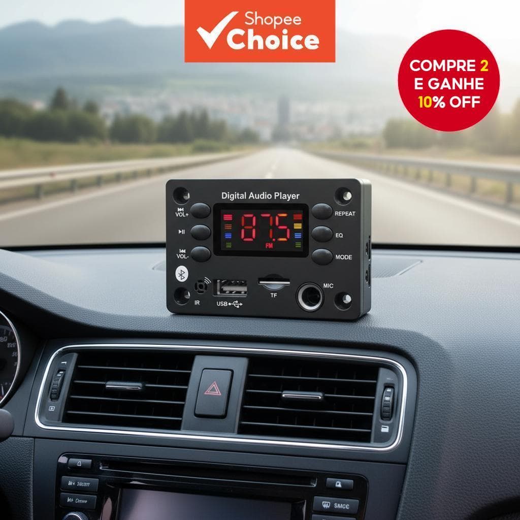  Bluetooth 5.0 Car Audio MP3 Player, USB TF FM Radio, Microfone sem Mãos, Suporta MP3 WMA WAV APE, DC 5V 12V