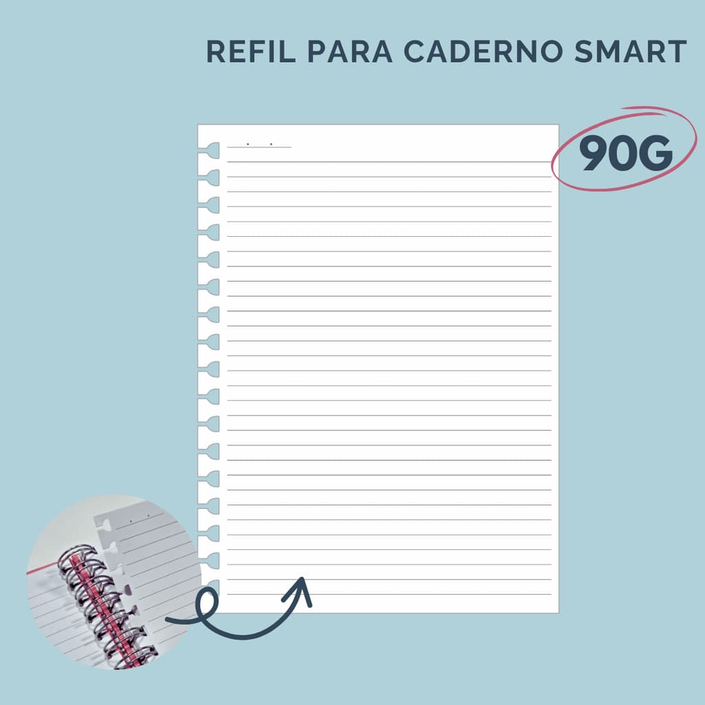Refil para caderno Smart (Wire-o, anel duplo) - A5 | Colegial | Universitário - Pautado