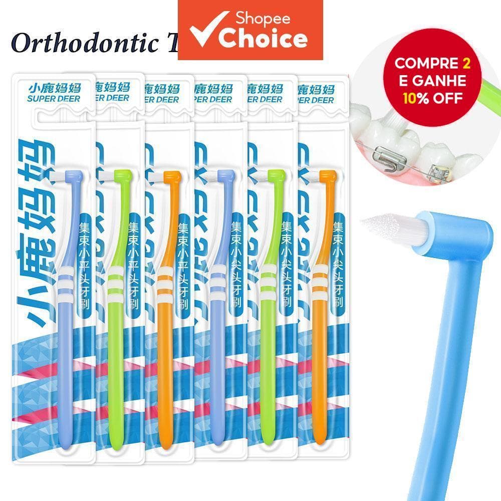 Escova De Dente Ortodontica Fawnmum 1pc Com Cabeça Ponta E Plana - Profissional Para Limpeza Dental E Higiene Oral