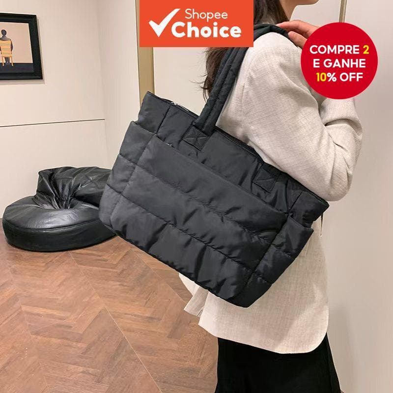 Moda Feminina Bolsa Para Laptop Espaçoso Comute De Ombro Acolchoada Casual Preta
