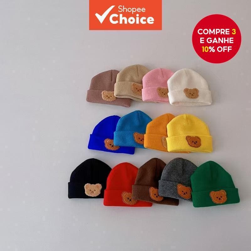 Bebê Urso Malha Chapéu Macio Algodão Gorro Inverno Quente Criança Meninos Meninas Bonito Orelha Boné
