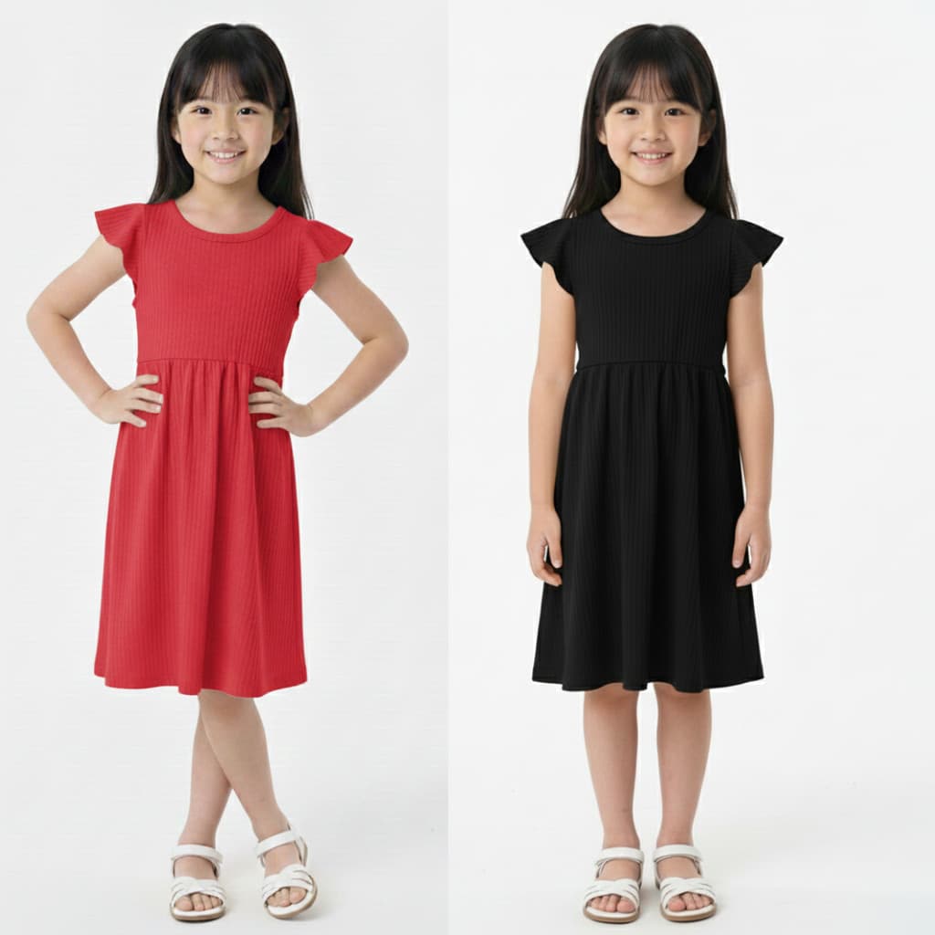 Vestido Canelado Infantil Tendência Verão Com Manga Copinho