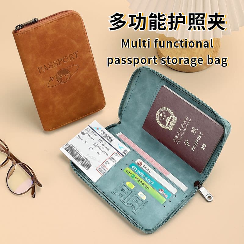 Carteira De Viagem Antirroubo RFID Fosca-Bolsa Portátil Para Armazenamento De Documentos Com Porta-Passaporte
