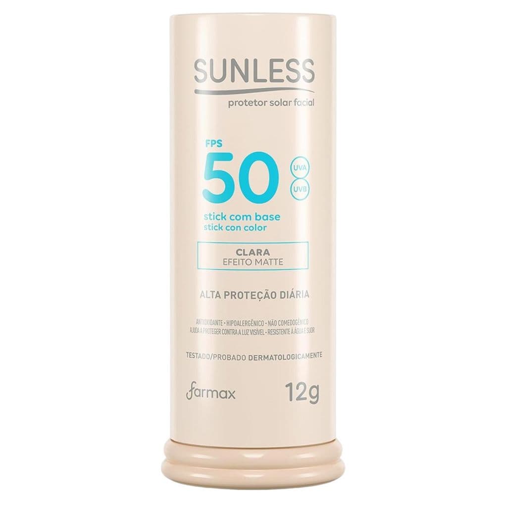 Protetor Facial Sunless Bastão FPS50 ? Cores Extra Clara a Bronze