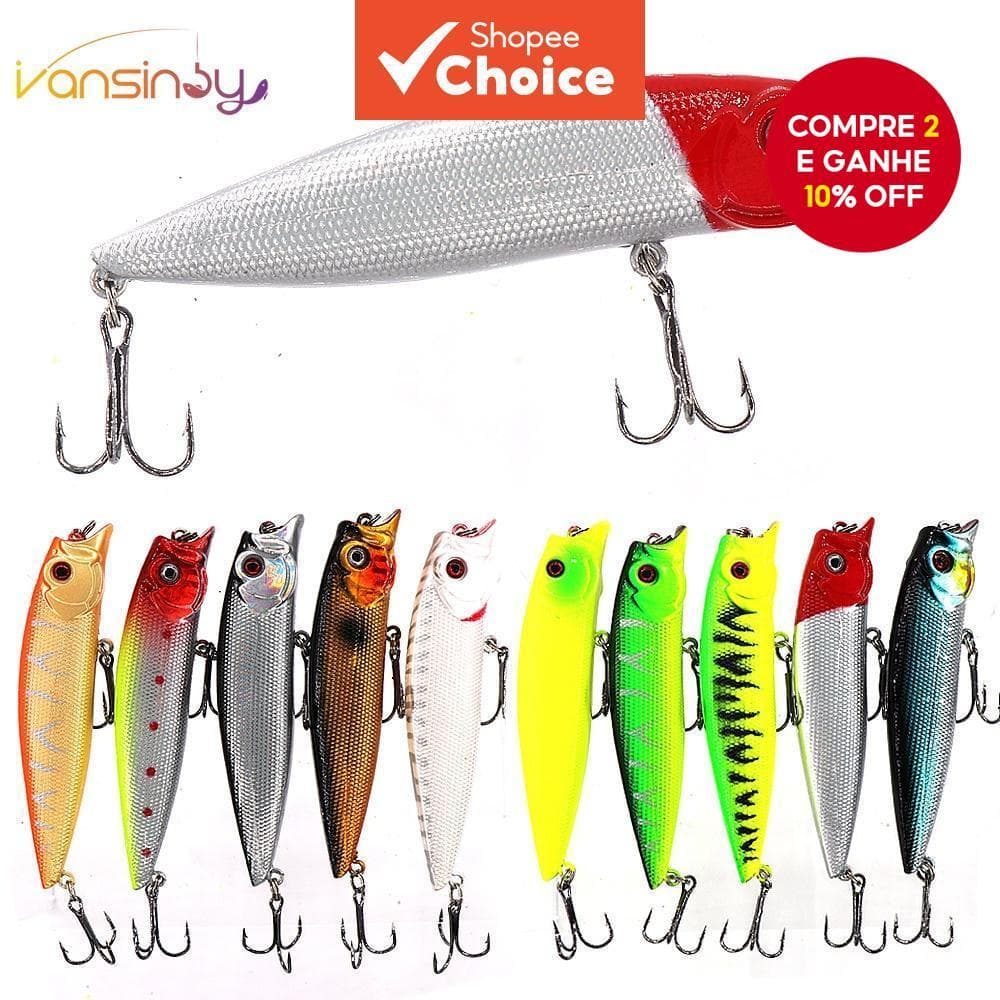 Isca De Pesca 9,5cm/12g Dura Popper Com Anzol Agudos Olhos 3D