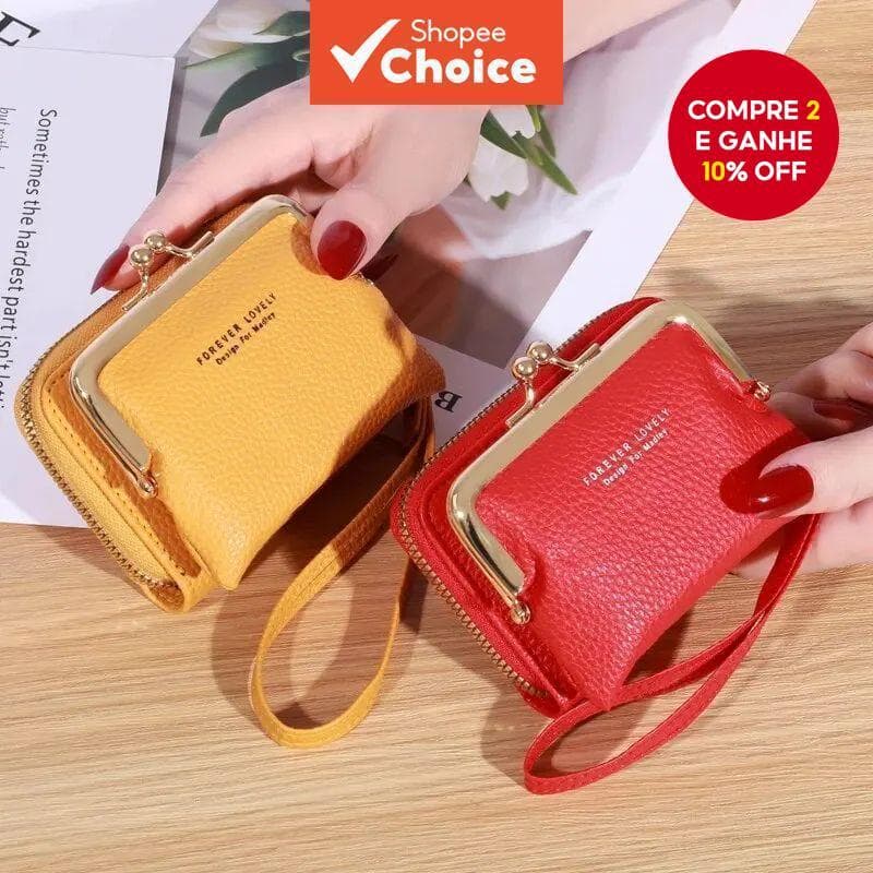 Pulseira Feminina Pequena Carteira Fina Clipe De Dinheiro Bolsa Porta-Cartões Com Bolso Para Moedas E Alça Removível ​