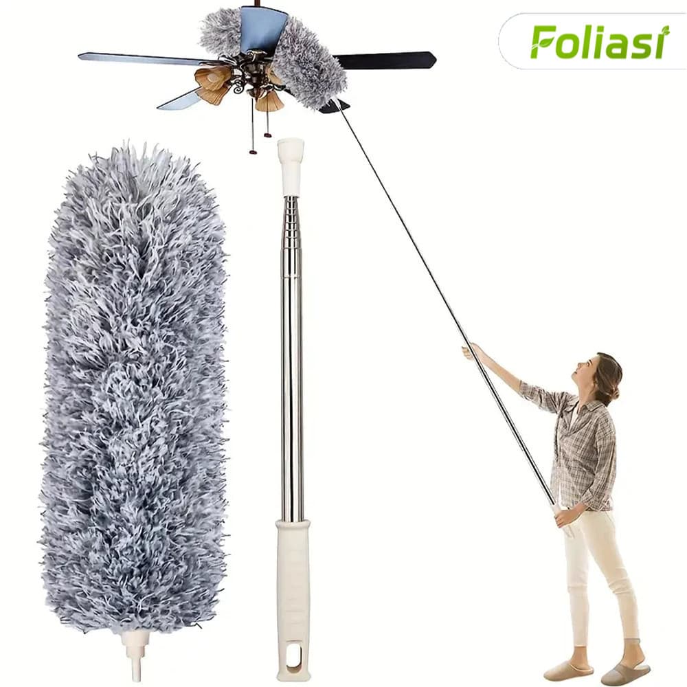 Espanador de Microfibra com Haste Extensível até 280cm – Prático e de Armazenamento Fácil para Limpeza Doméstica