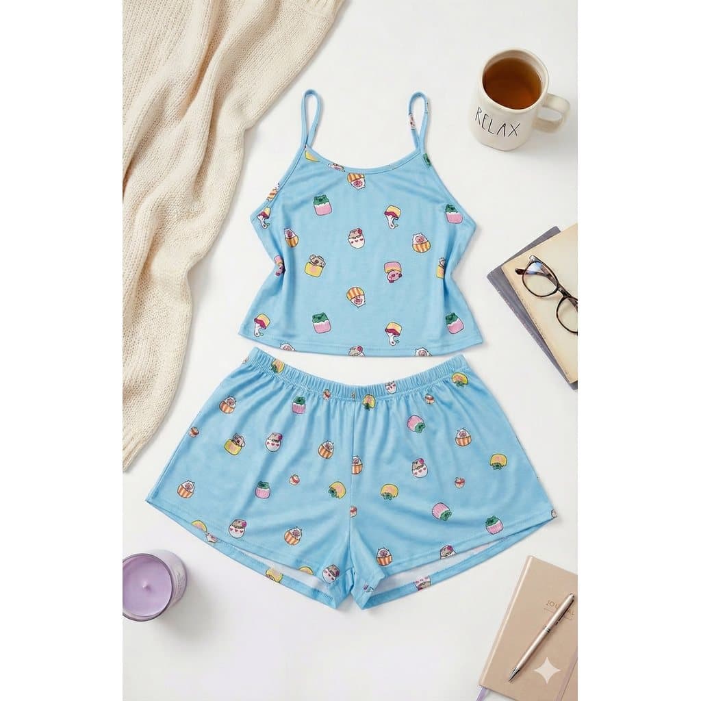Pijama Baby Doll Plus Size Feminino Estampado Alcinha Fresquinho Roupa de Dormir