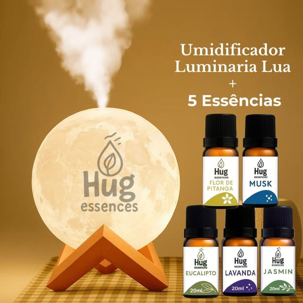 Umidificador de Ar e Luminária + Essências Aromatizantes 3em1 Difusor De Ar Lua 900ML e Luminária
