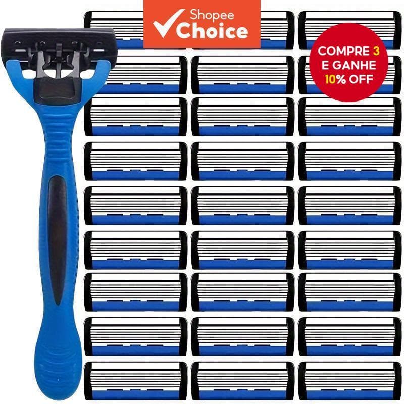 Conjunto De Barbeador Manual Masculino , Navalha De Segurança De 6 Camadas , Cabeças Substituíveis , Antiderrapante , Po