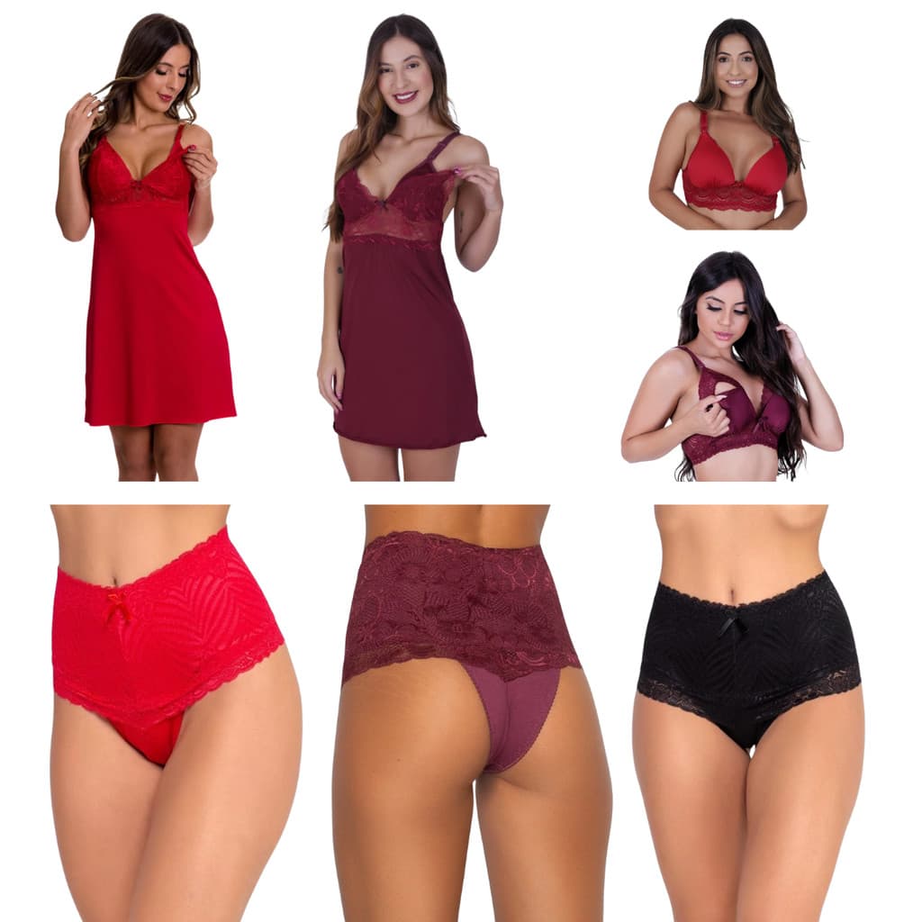 Kit Amamentação 2 Camisolas + 2 Sutiã Amamentação Com Bojo ou Sem Bojo + 3 Calcinha Pós Parto