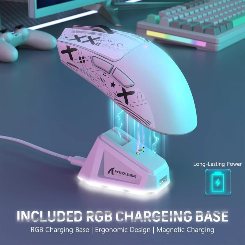 Ataque SHARK X11 PAW3311 Mouse Sem Fio Tri-Mode 2.4 Ghz/Com/Bluetooth Touch Base De Carregamento Magnética Para Jogos Ul
