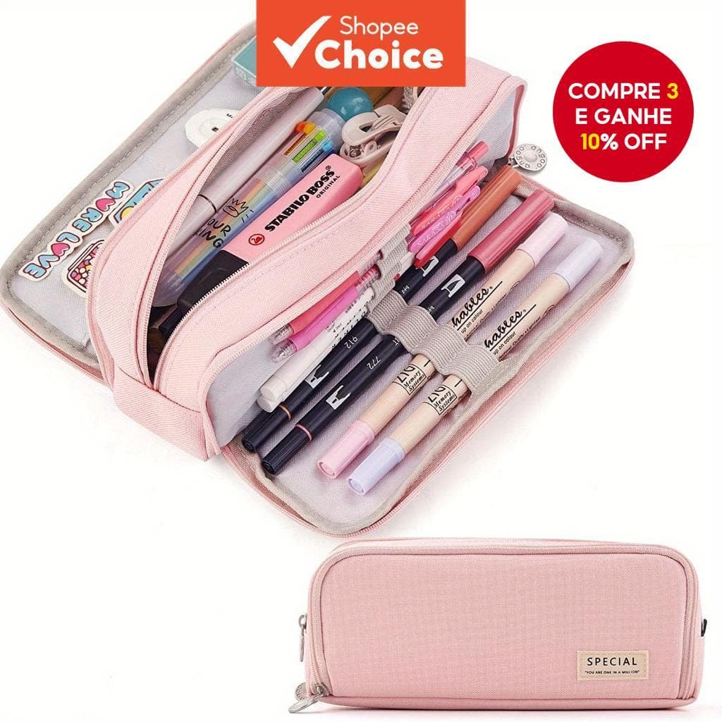 Estojo De Tecido Oxford De Grande Capacidade Com 3 Compartimentos-Armazenamento Multifuncional Para Escola , Escritório 