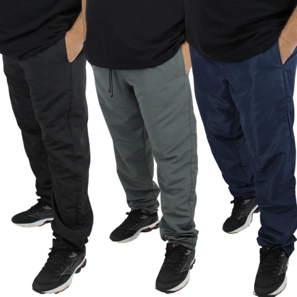 Kit 3 Calça Tactel Masculina Plus Size Elastico e Bolsos Uniforme Academia Tamanho Grande