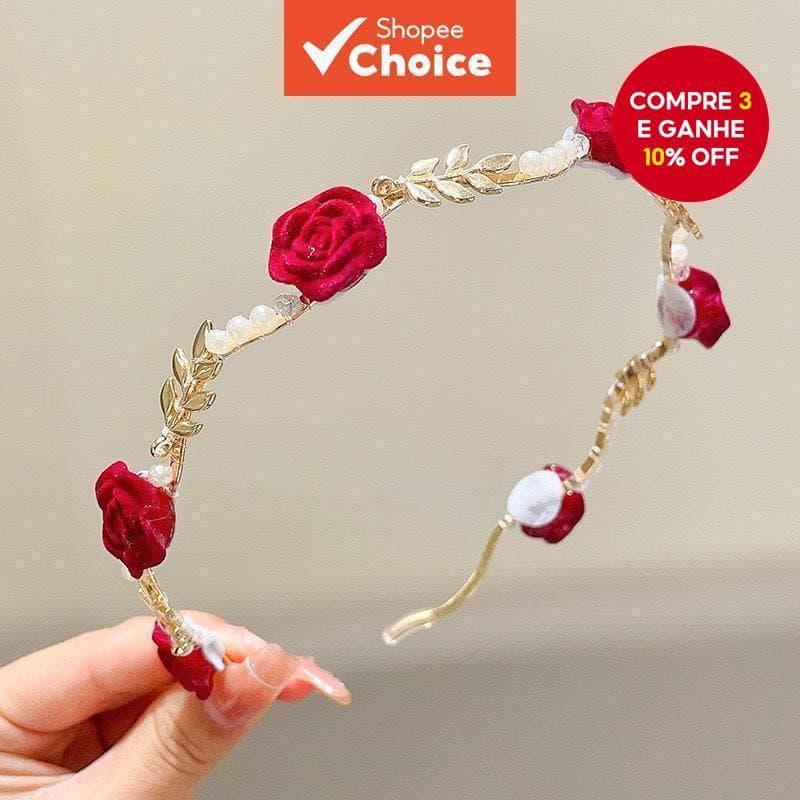 Tiara Vintage De Rosa Vermelha – Acessório De Cabelo Com Flor De Pérola Para Férias E Festas Femininas