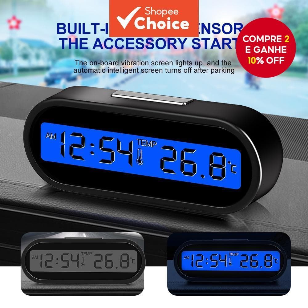 Relógio Digital Para Carro De Tempo 2 Em 1 Relógios Automáticos Luminosos LCD Backlight Display Acessórios De Estilo De