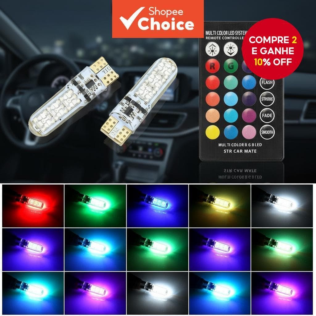  T10 5050 Lâmpada Automotiva RGB LED Multicolorida 6 SMD à Prova d'Água com Controle Remoto