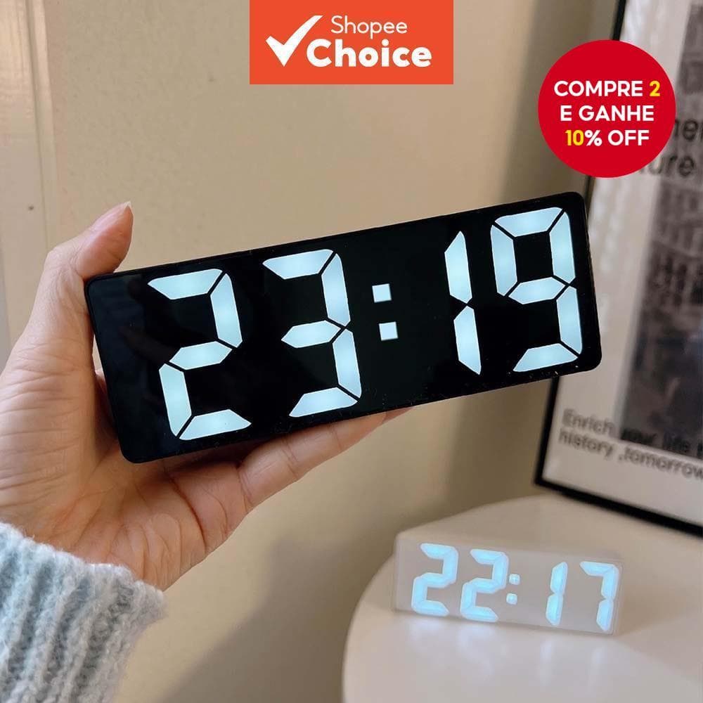 Despertador Digital LED Controle De Som Tela Grande Com Calendário De Temperatura Relógio De Mesa Luminoso