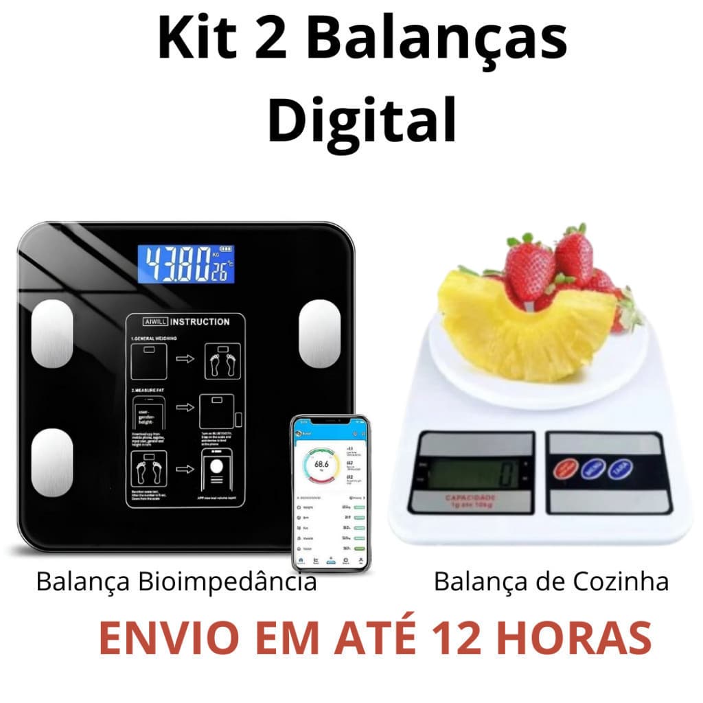 Kit 2 Balanças Digital Cozinha e Bioimpedância Para Dieta e Nutrição Fitness
