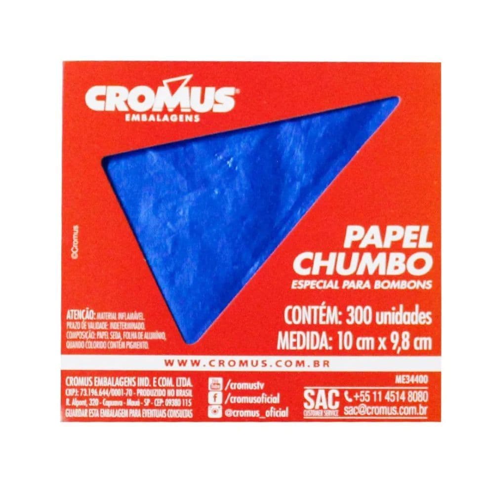 300un Papel Chumbo 10x9,8cm Azul Liso Cromus