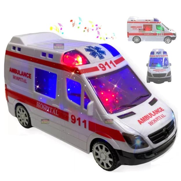 Toy King Brinquedo Infantil Carrinho de Ambulância Grande Com Som Luz e Sensor Bate e Volta