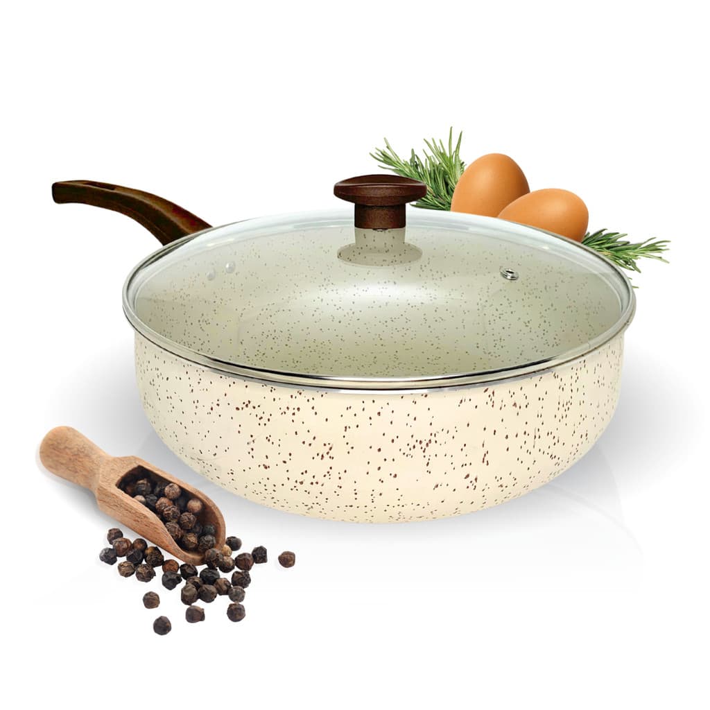 Frigideira Wok 30 Antiaderente Teflon c Tampa d Vidro Grande