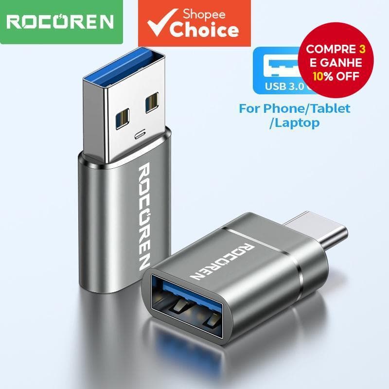 Adaptador Rocoren OTG USB Tipo C Macho Para A 3.0 Fêmea MacBook Samsung S22 S20 Android USBC Conector