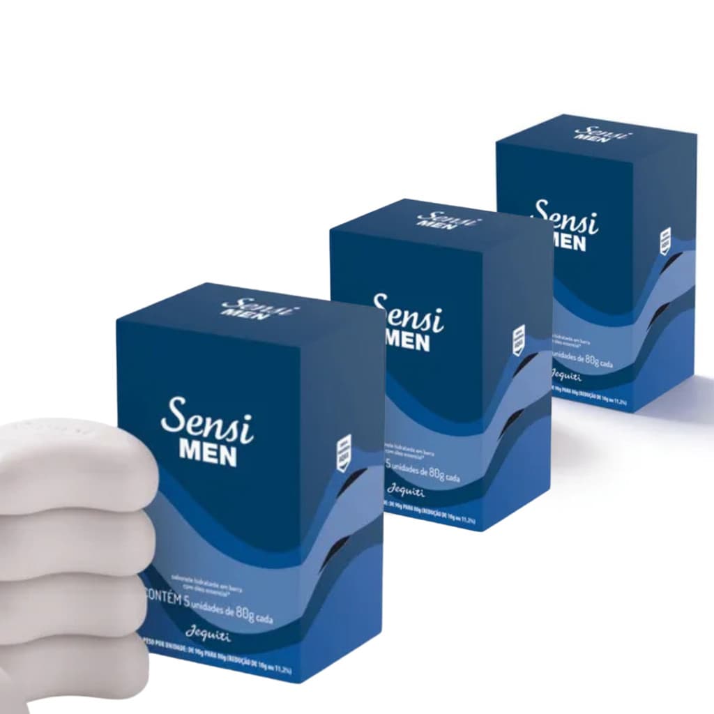 KIT 3CX Sabonete Hidratante Em Barra Sensi Men 5x90g Jequiti