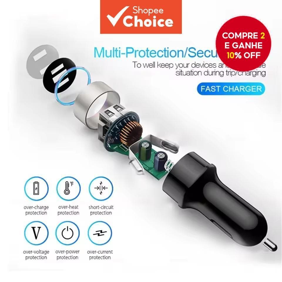 Adaptador de Carregador Rápido - Carregador USB para iPhone, Samsung e Xiaomi