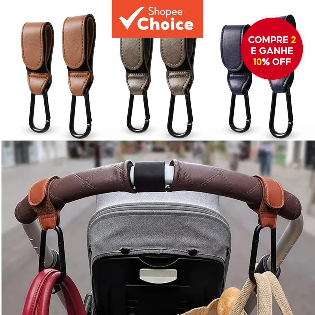  Couro PU Gancho Ajustável para Carrinho de Bebê Bolsas de Fraldas Organizador de Carrinho de Viagem