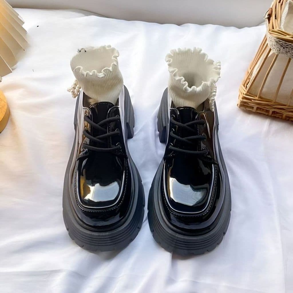 Preto All-Match sapatos de couro pequenos de sola grossa feminino respirável Retro estilo britânico japonês jk único sap