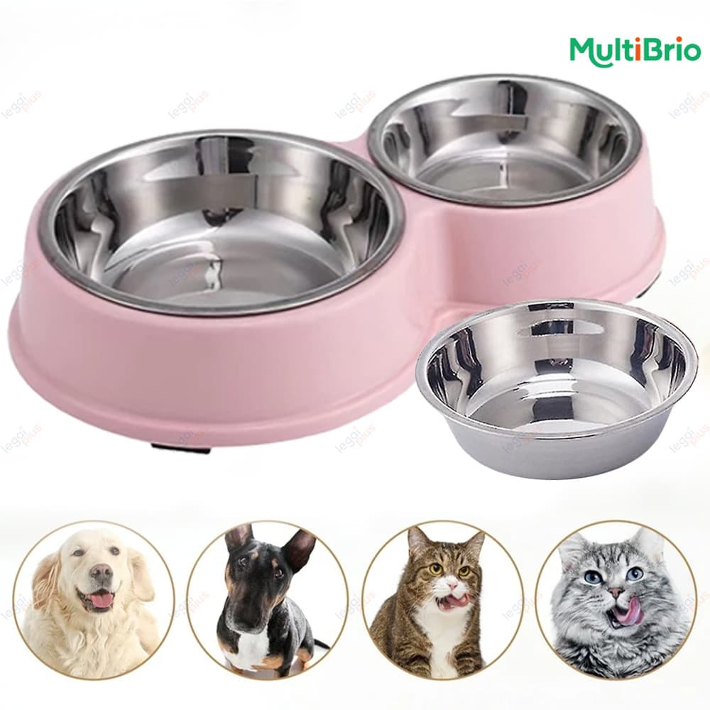 Kit Comedouro e Bebedouro Duplo Inox com Superfície Antiderrapante para Gatos e Cachorros