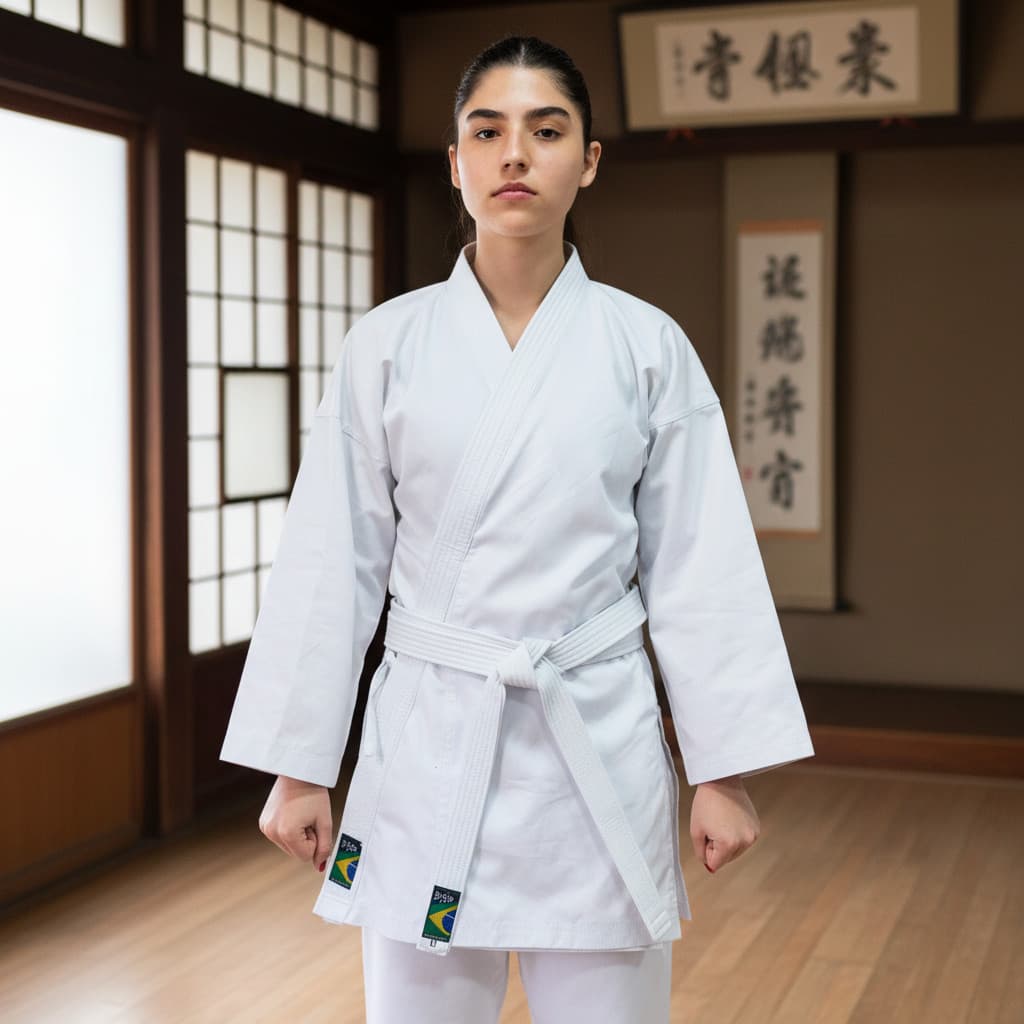 Kimono Karatê Infantil Com Faixa Branca Inclusa e Reforço Duplo - 100% Algodão Grosso