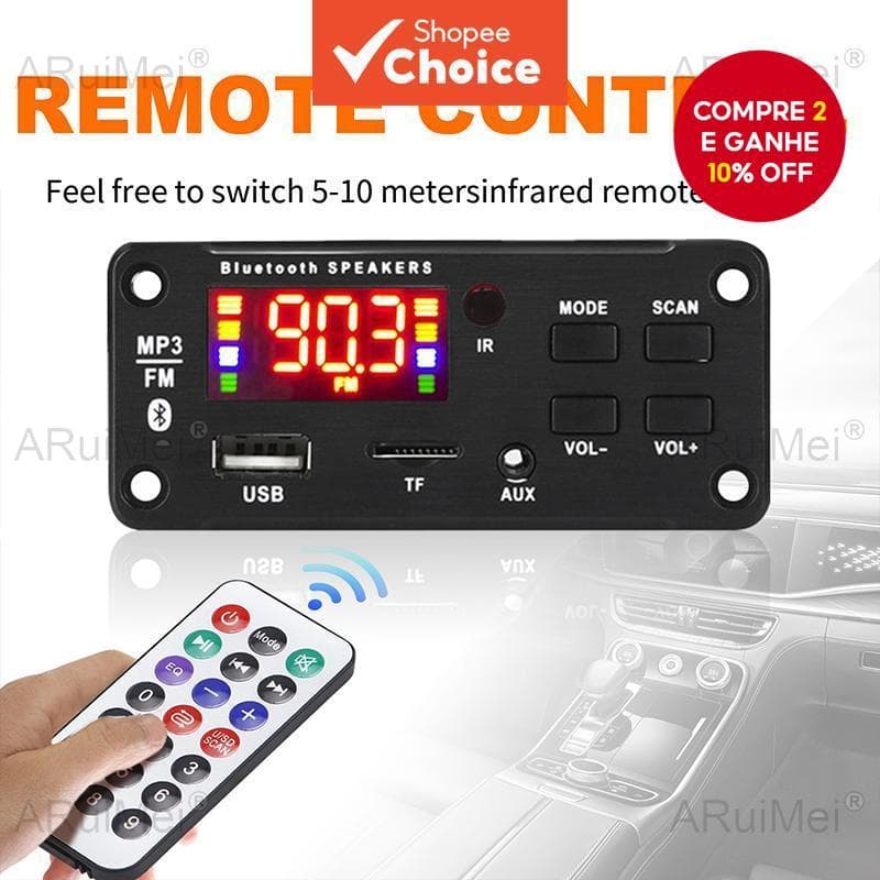 Novo Player de MP3 Bluetooth 5.0 Amplificador de 50W DC12V para Áudio de Carro com FM Gravação USB e Chamada Handsfree