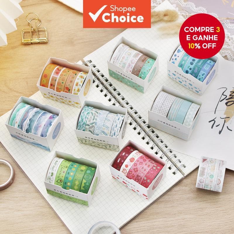 5pcs/set Mori Fita Adesiva Washi de Aquarela Padrão Geométrico Básico para Papelaria e DIY
