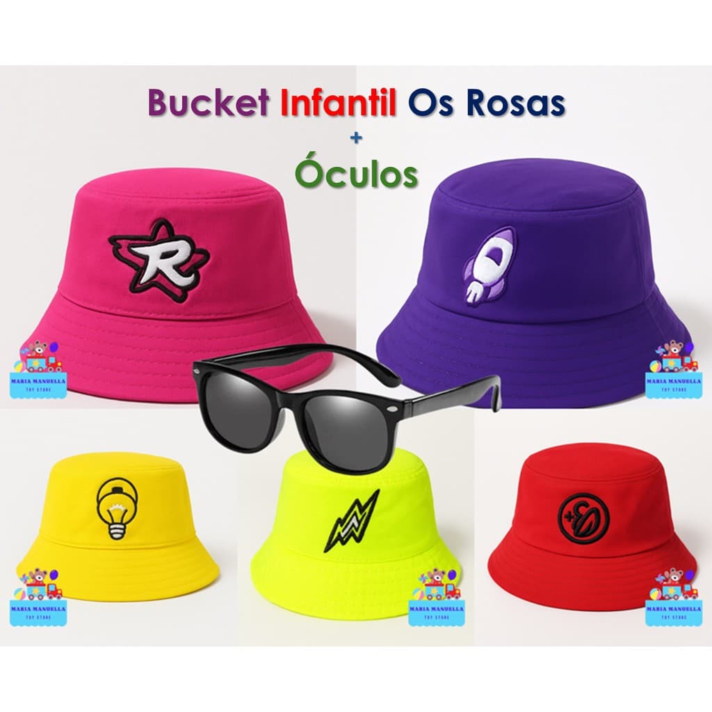 Boné Bucket Infantil com Óculos Praia Verão Criança Os Rosas