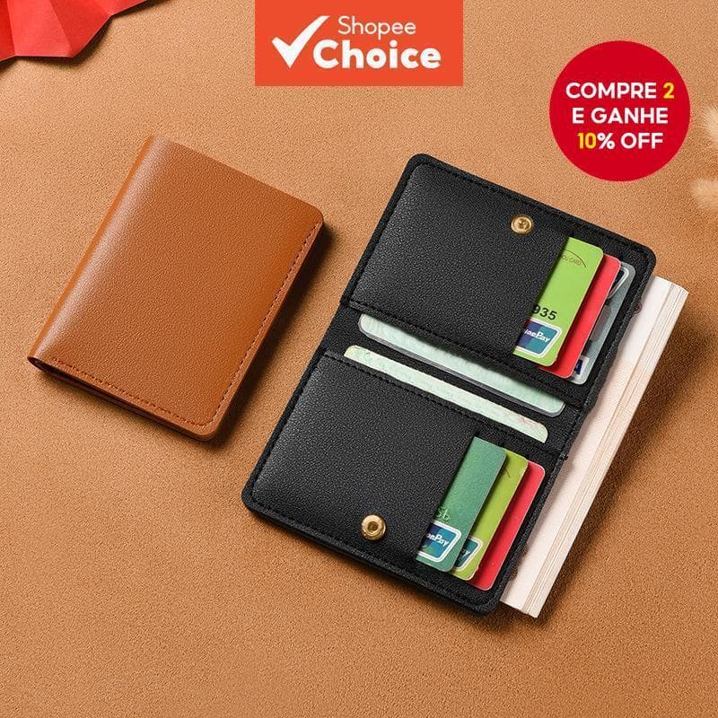 Chique Mini Porta-Cartões De Couro PU Dobrável Com Fecho De Fivela Carteira Fina Para Mulheres Viagens Essenciais