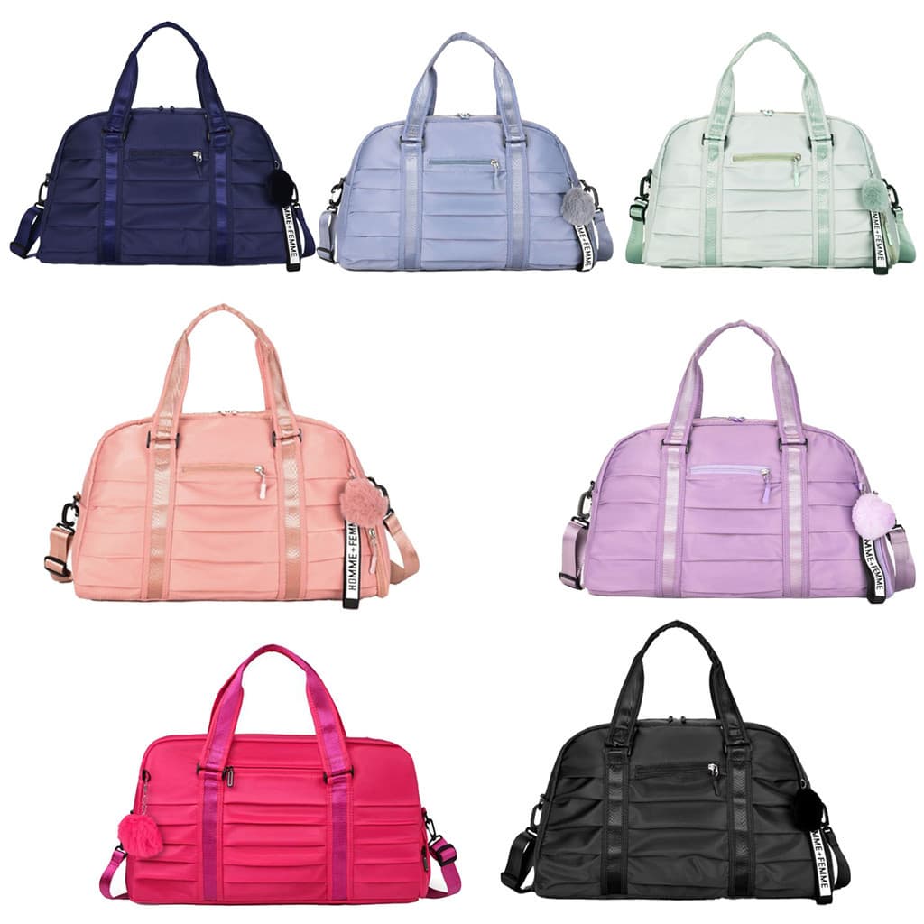 Bolsa Fitness Feminina Plissada Impermeável Grande Capacidade com Pingente de Pelúcia – Academia, Viagem e Ombro