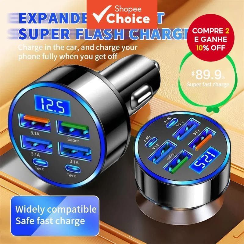 Multi Portas 2PD 4USB Carregador De Carro Rápido PD QC3.0 USB C Telefone Para Tipo Adaptador No