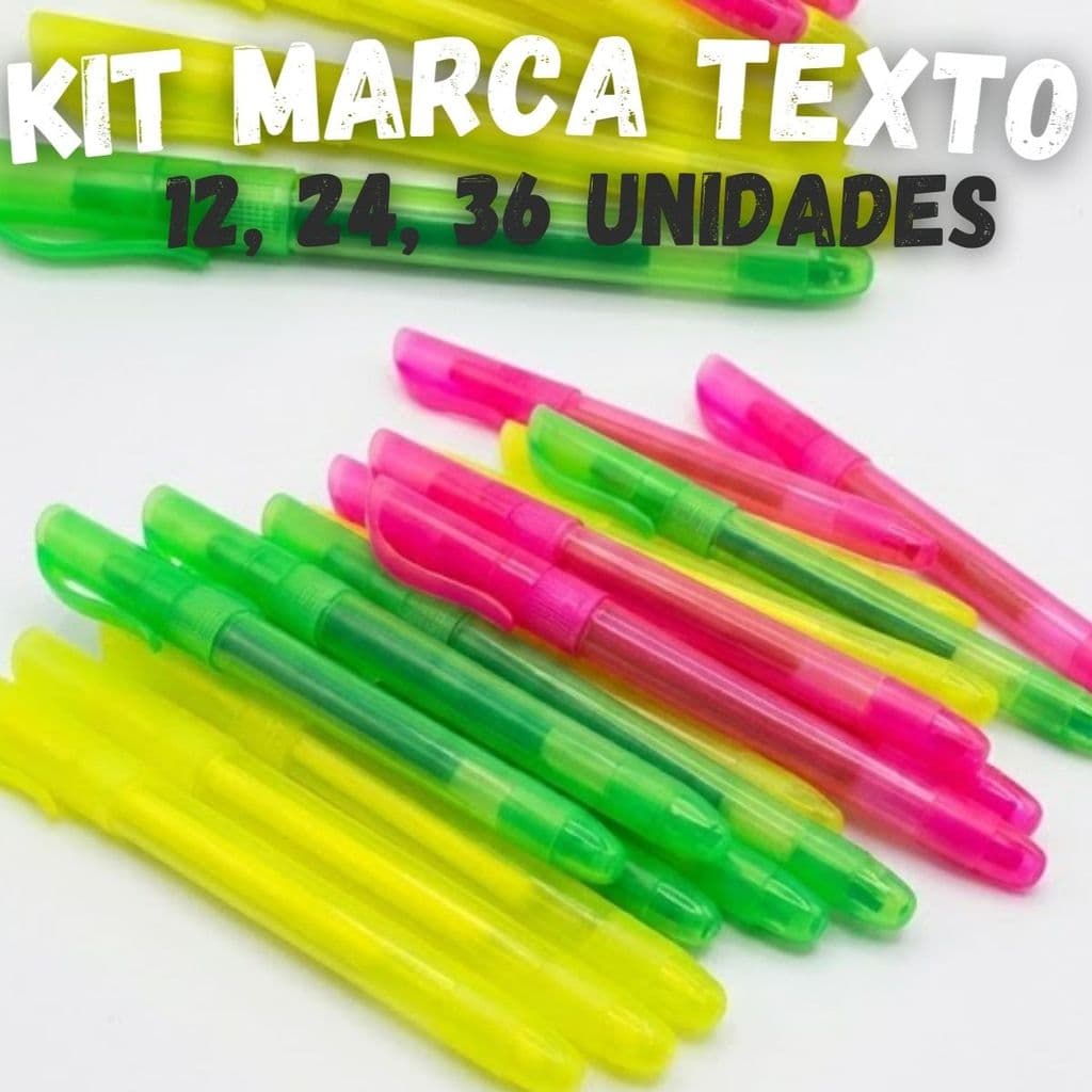 Kit Marca Texto Neon 12 24 36 Unidades Amarelo Rosa Verde Material Escolar Escritório