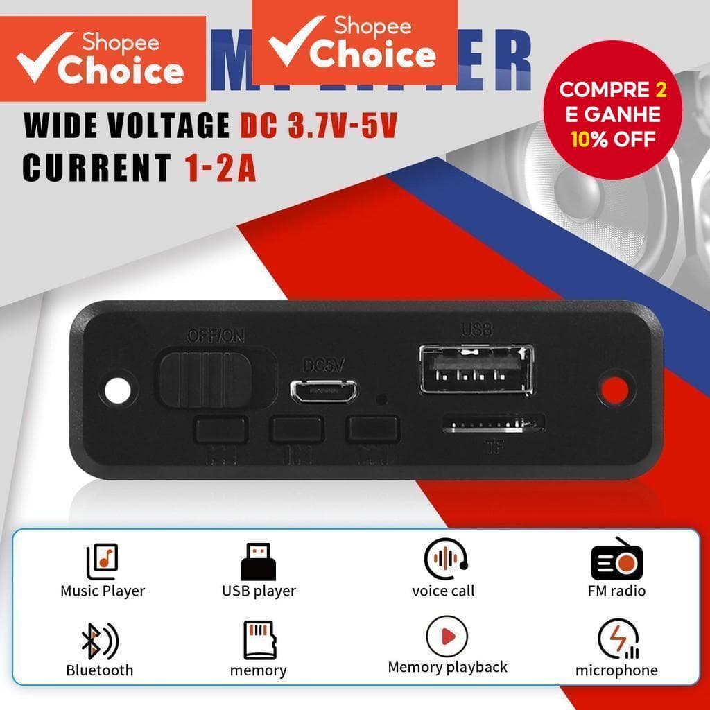 [Shopee Choice] Amplificador 6W DC 5V MP3 WMA Placa Bluetooth 5.0 Módulo De Áudio USB TF Rádio Receptor FM Sem Fio 2 * 3