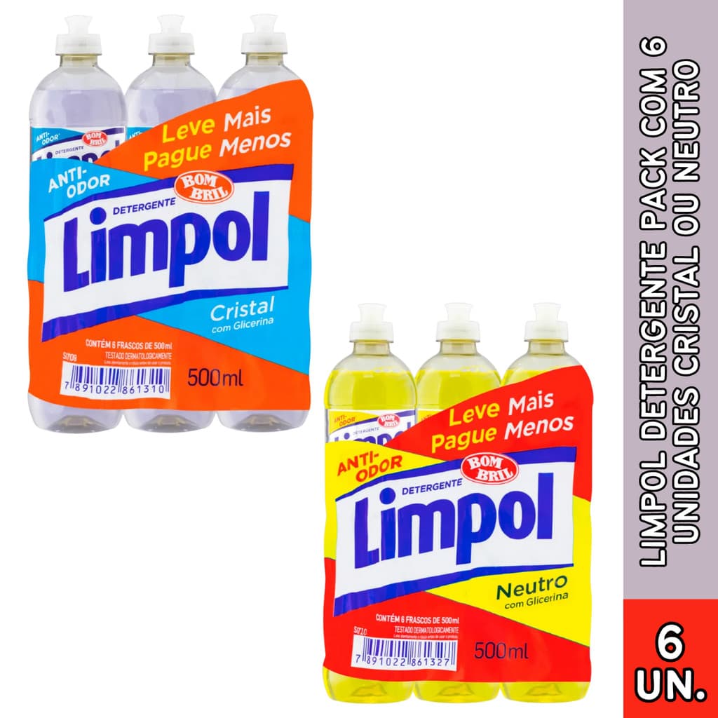 Detergente Limpol Neutro ou Cristal 6/500 ml