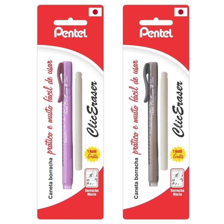 Borracha Clic Eraser Transparente C/ Refil SM/ZE11T PENTEL